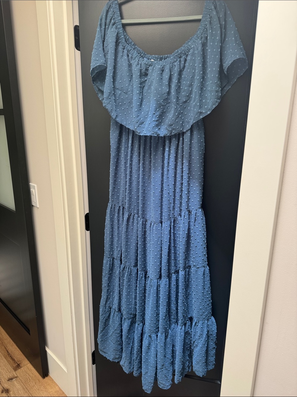 Off the shoulder, long tiered maxi dress NWT
